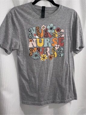 Gildan Gray Tee with Pastel Floral Nurse Graphic